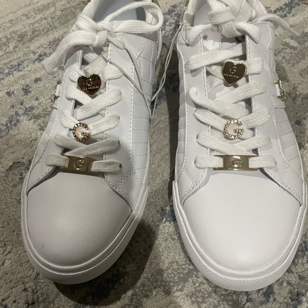 White Sneakers with Heart and Logo Accents